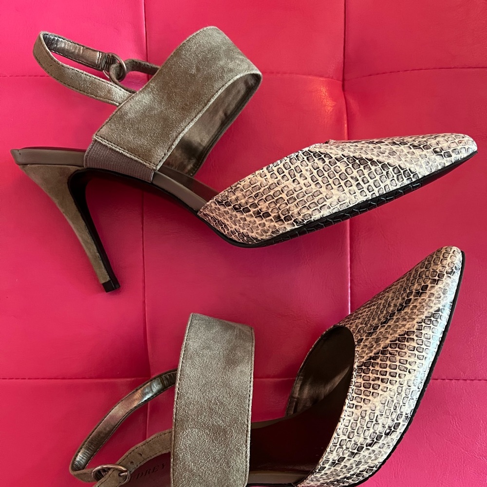 Faux Snake Leather Grey Suede Strapped Heels